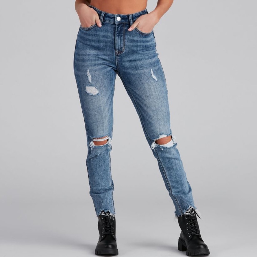 Windsor high rise distressed medium wash jeans size 11